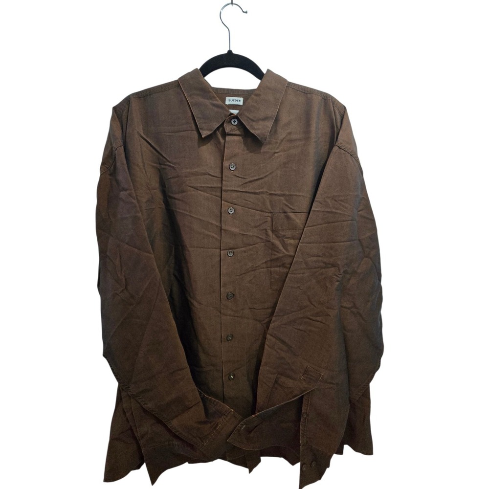 Untied Mens 2XL‎ Brown Sueded Button Up Shirt Long Sleeve Rayon Blend Workwear